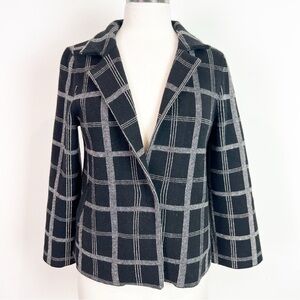 MOTH ANTHROPOLOGIE BLACK WHITE WINDOWPANE PLAID SNAP STRETCH KNIT BLAZER SZ 6